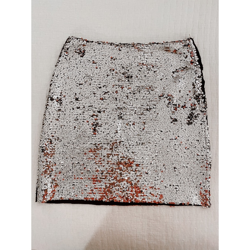 Main Strip Silver Sequin High Waisted Skirt NWT